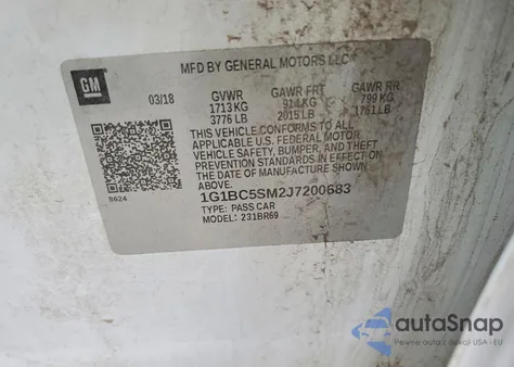 2018 Chevrolet Cruze Ls from USA, damaged, VIN 1G1BC5SM2J7200683